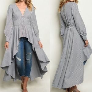 🆕️🔥Gorgeous!Black White StripesPeplum Maxi TOP 